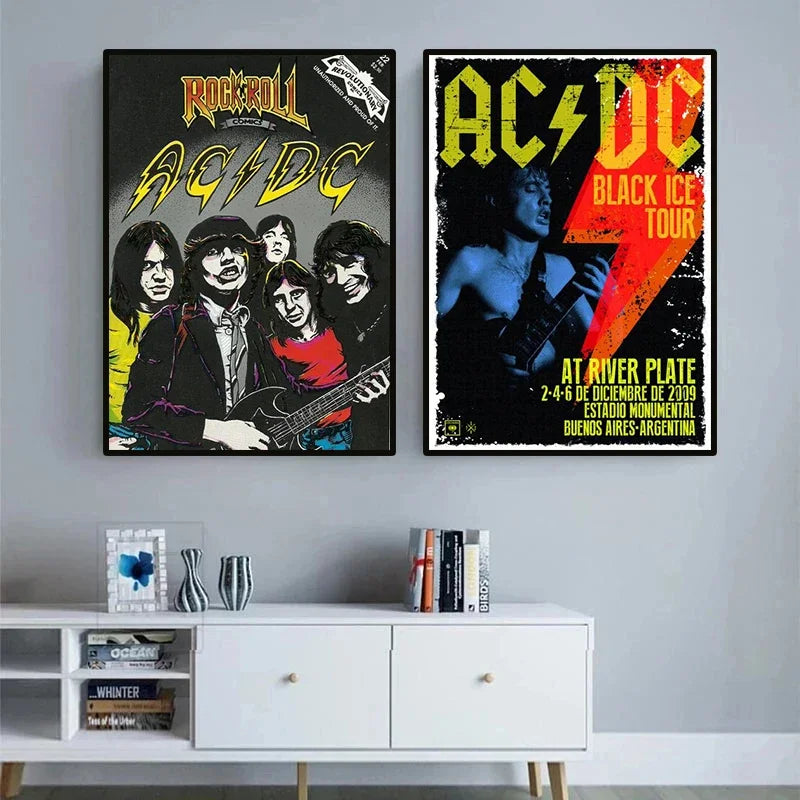 AC_DC Band Canvas Art Retro Posters Wall Art Picture Print Canvas Painting for Modern Club Bar Living Room Home Decoration Mural