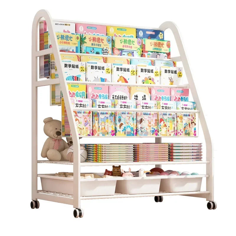 AOLIVIYA  Bookshelf Home Simple Iron Floor Shelf Children's Baby Magazine Painting Book Newspaper Storage Rack