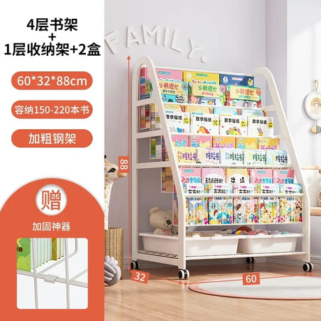 AOLIVIYA  Bookshelf Home Simple Iron Floor Shelf Children's Baby Magazine Painting Book Newspaper Storage Rack