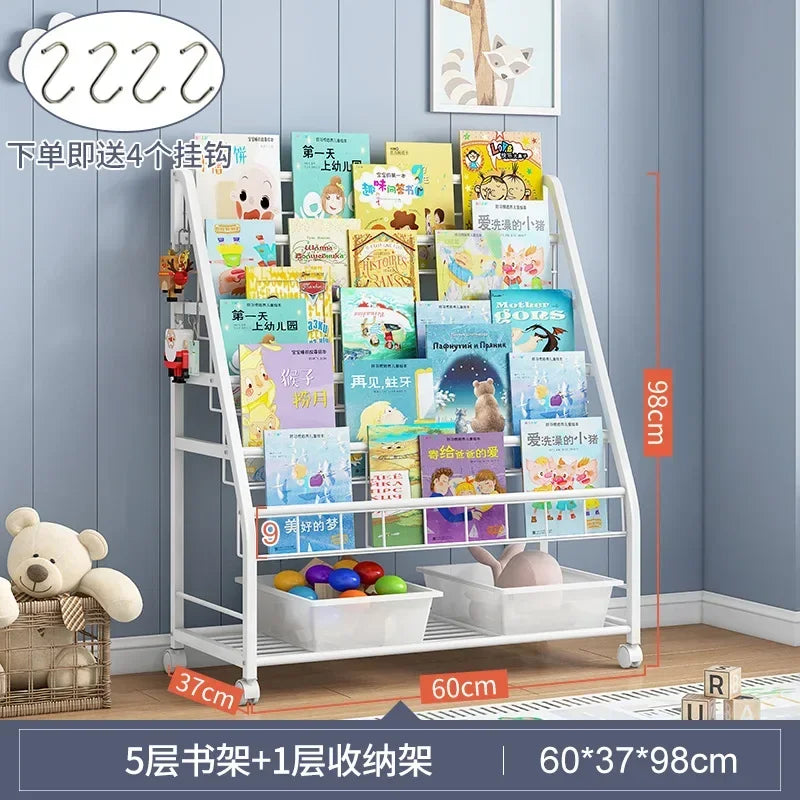 AOLIVIYA  Bookshelf Home Simple Iron Floor Shelf Children's Baby Magazine Painting Book Newspaper Storage Rack