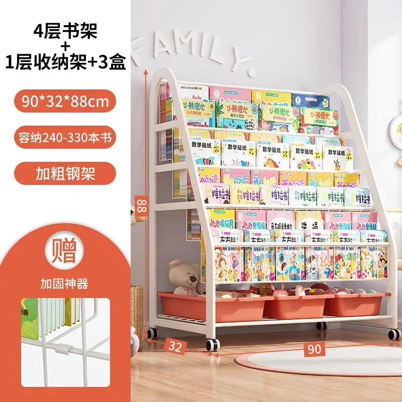 AOLIVIYA  Bookshelf Home Simple Iron Floor Shelf Children's Baby Magazine Painting Book Newspaper Storage Rack