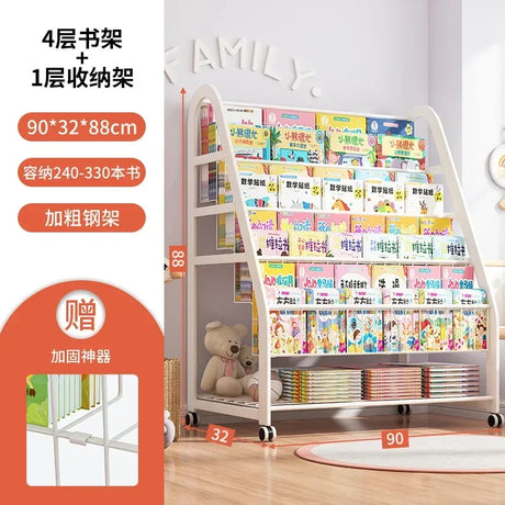 AOLIVIYA  Bookshelf Home Simple Iron Floor Shelf Children's Baby Magazine Painting Book Newspaper Storage Rack