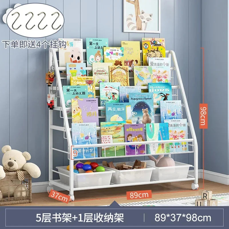 AOLIVIYA  Bookshelf Home Simple Iron Floor Shelf Children's Baby Magazine Painting Book Newspaper Storage Rack