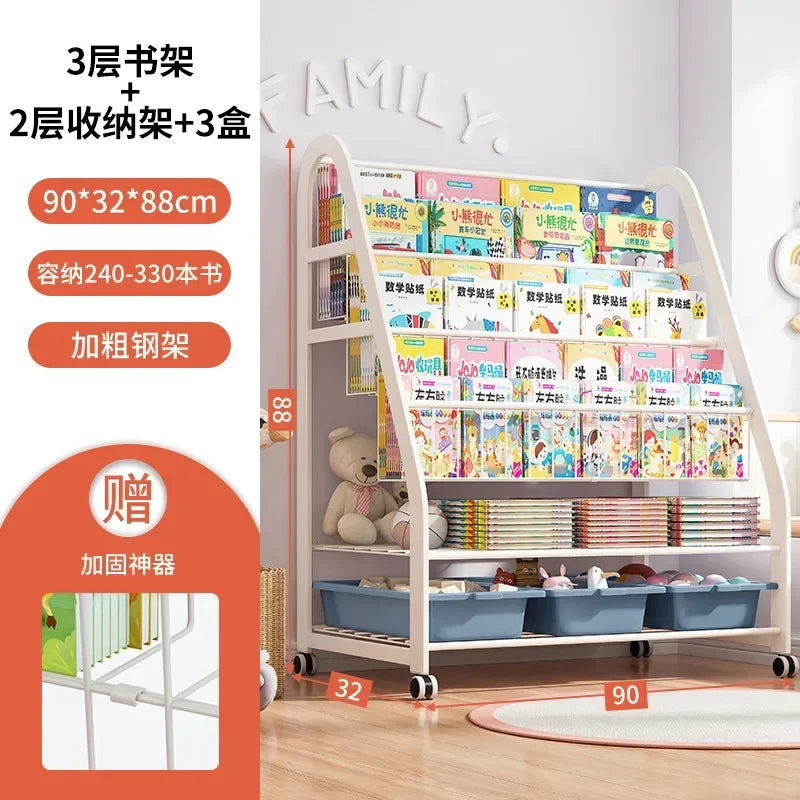 AOLIVIYA  Bookshelf Home Simple Iron Floor Shelf Children's Baby Magazine Painting Book Newspaper Storage Rack