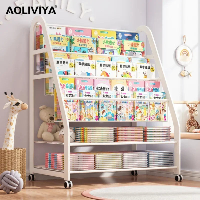 AOLIVIYA  Bookshelf Home Simple Iron Floor Shelf Children's Baby Magazine Painting Book Newspaper Storage Rack