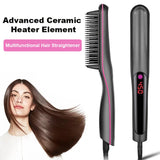 Hair Straightening Comb Anti-Scald Smooth Frizzy Hair Fast Heated Straightener Brush Mini Hot Comb Styling Appliances