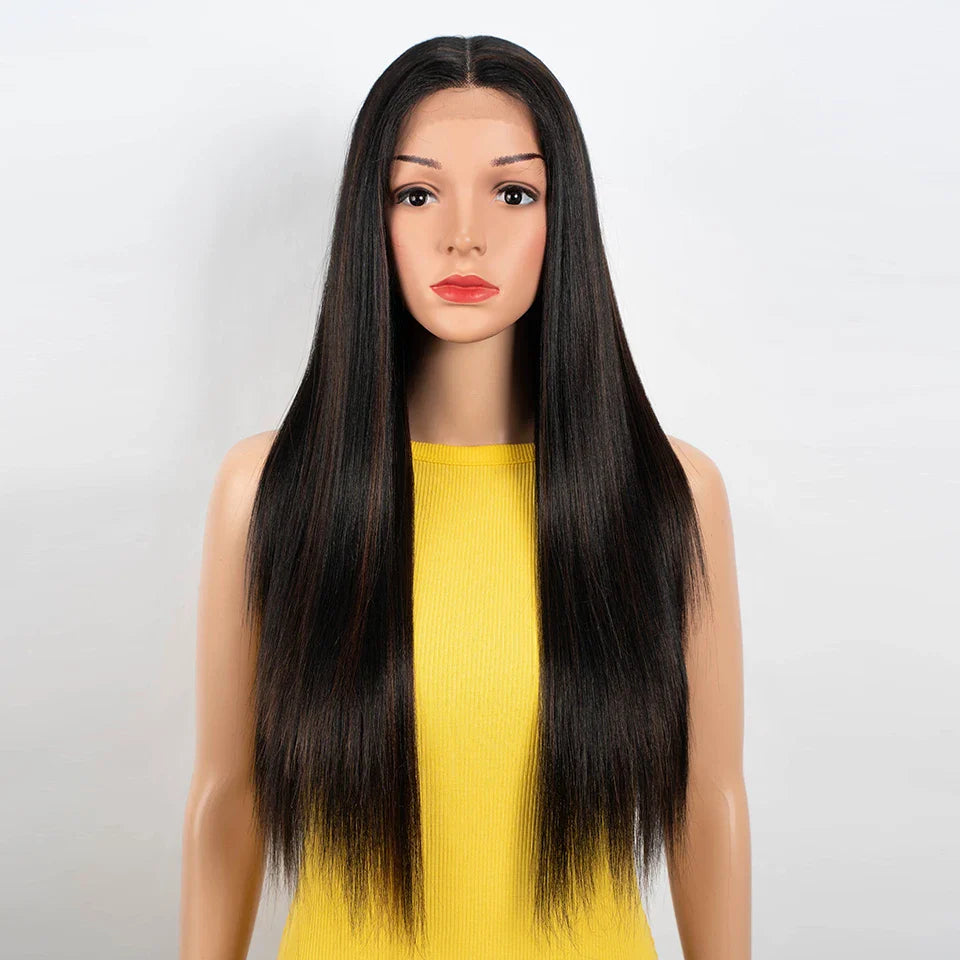 Synthetic Lace Front Wig For Black Women Long Straight Middle Part Wig High Temperature Hair Red Ombre Cosplay Wigs