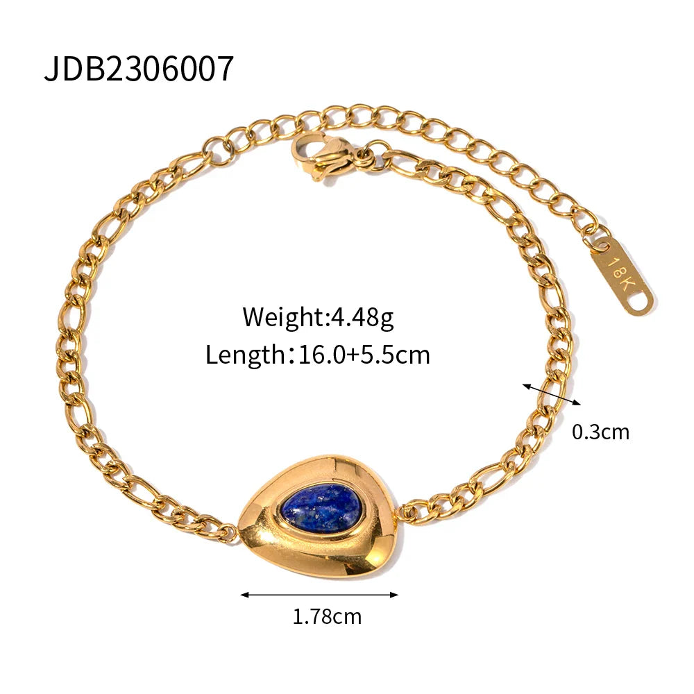 Uworld Natural Stone lapis lazuli Pearl Handmade Stainless Steel 18K Link Bracelet Bangle Fashion Trendy Charm pulseras mujer