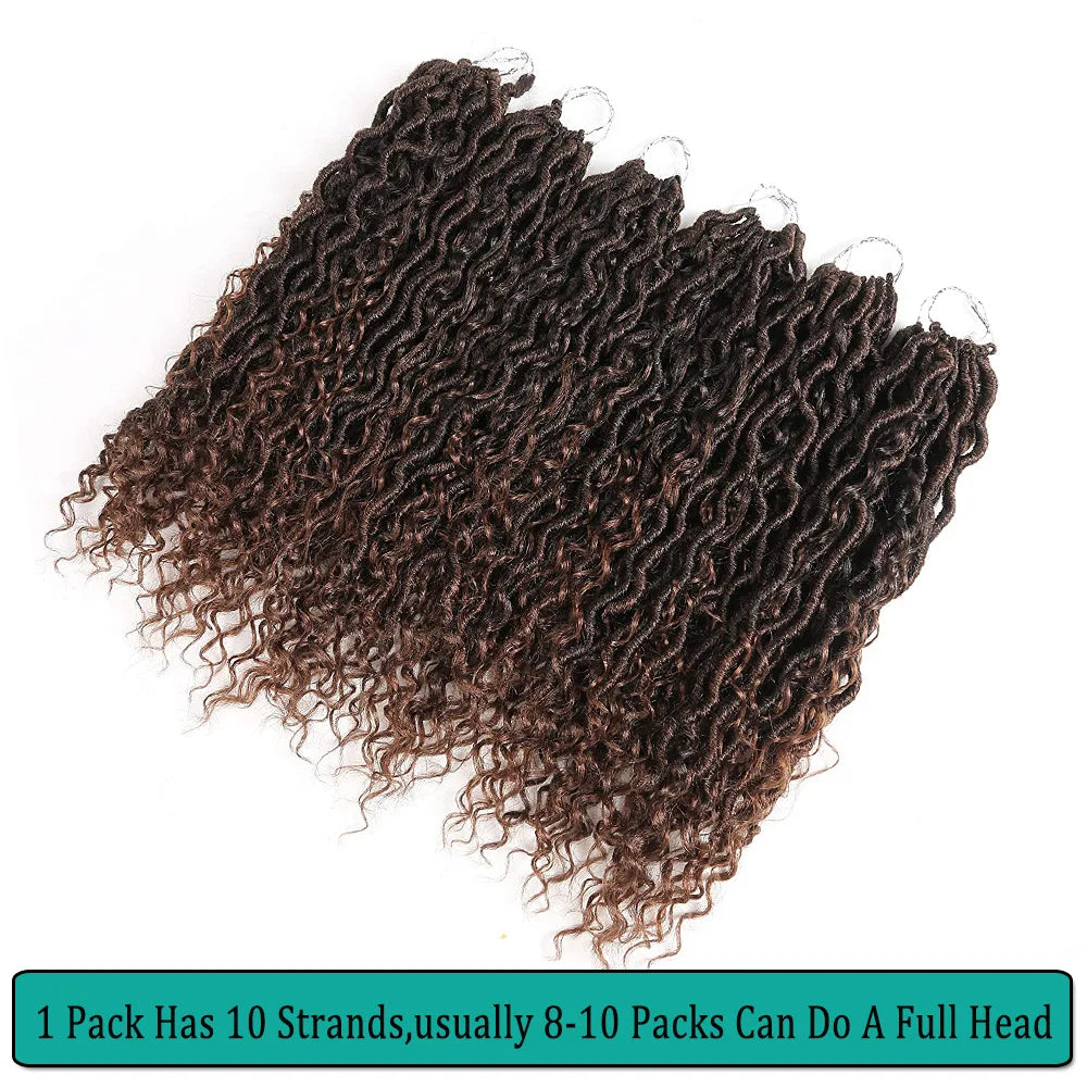 Goddess Locs Crochet Hair Curly Ends Synthetic Faux Locs Braids for Women Ombre Dreadlocks Pre-looped Braiding Hair Extensions