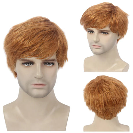 Gres Short Blonde Wigs Men Synthetic Wig Male Straight Side Parting High Temperature Fiber