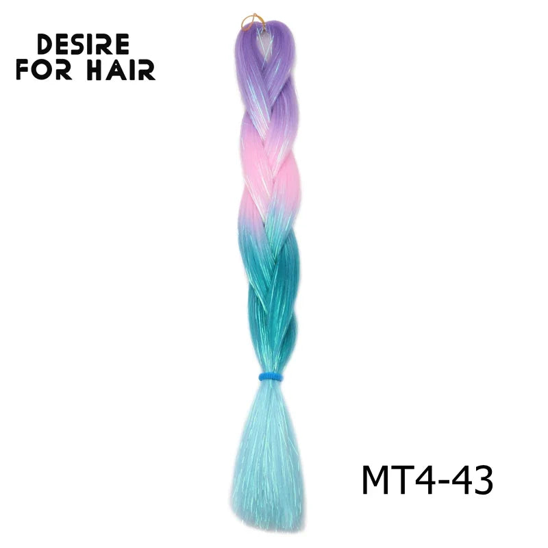 Desire for Hair 5Packs Synthetic Braiding Hair Christmas Colors Mix Tinsel Glitter Green Synthetic Hair Extensions Jumbo Braids