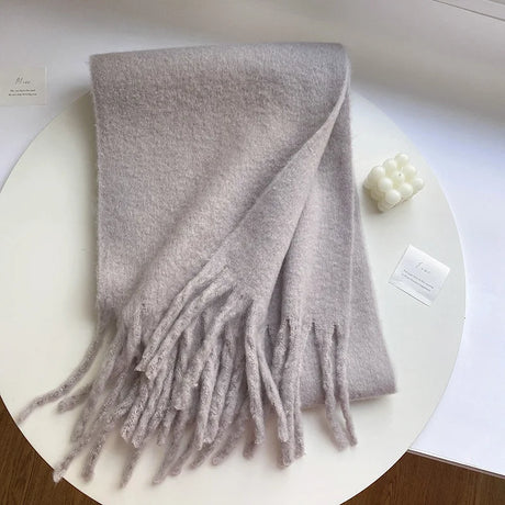 Luxury Cashmere Bright Solid Colors Women Scarf Winter Shawl and Wrap Bandana Pashmina Tassel Female Foulard Thick Blanket