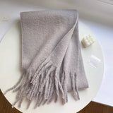 Winter Scarf Women Luxury Autumn Winter Cashmere Scarf Thickened Warm Shawl Classic Tassels Fluffy Scarf Solid Color Soft Shawl