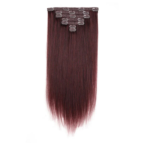 Clip In Hair Extensions 100% Real Human Hair Burgundy Wine Red Long Human Hair Extension Full Head For Salon Women Aesthetics