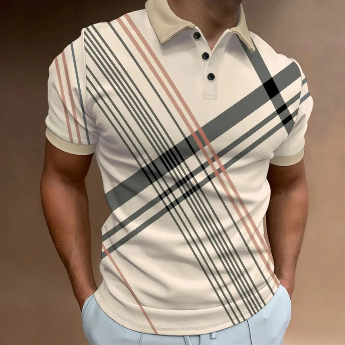 Design Striped Polo Shirt Summer Men's Tops Business Casual Lapel Button Zipper Polo Shirts Fashion Golf Clothing Sales