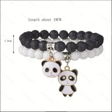 Set Couples Black White  stone Beads Bracelet Men panda Pendant Black Volcanic Stone Strand Bracelets for Women Charm Fashion