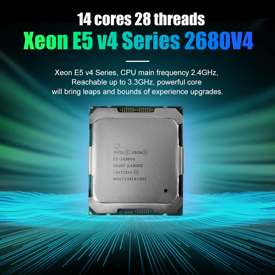 Used Intel XEON E5 2680 V4 CPU Processor 14 Core 2.40GHZ 35MB L3 Cache 120W SR2N7 LGA 2011-3 Support X99 Motherboard E5-2680V4