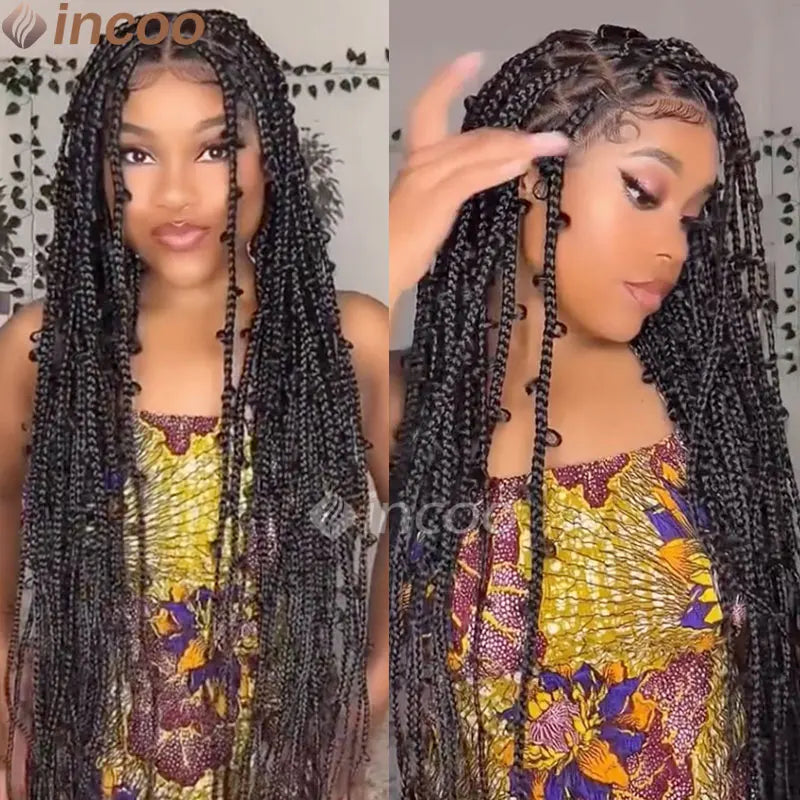 36 Inches Synthetic Lace Braided Wigs Butterfly Braids Lace Wig For Black Women Braid Wigs On Sale Clearance Box Braids Lace Wig