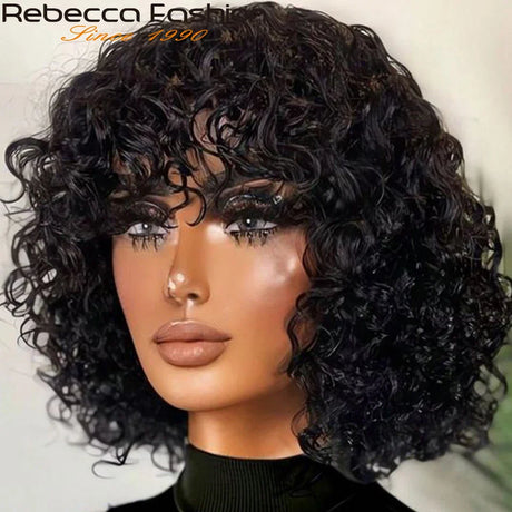 Jerry Curly Short Pixie Bob Cut Human Hair Wigs With Bang Honey Blonde Ombre Color Non lace front Wig For Black Women Remy Hair