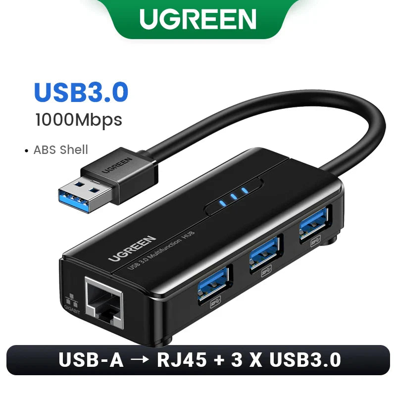 UGREEN USB3.0 Ethernet Adapter 1000Mbps USB RJ45 USB HUB For Laptop Xiaomi Mi Box S/3 Windows Ethernet HUB USB Lan Network Card