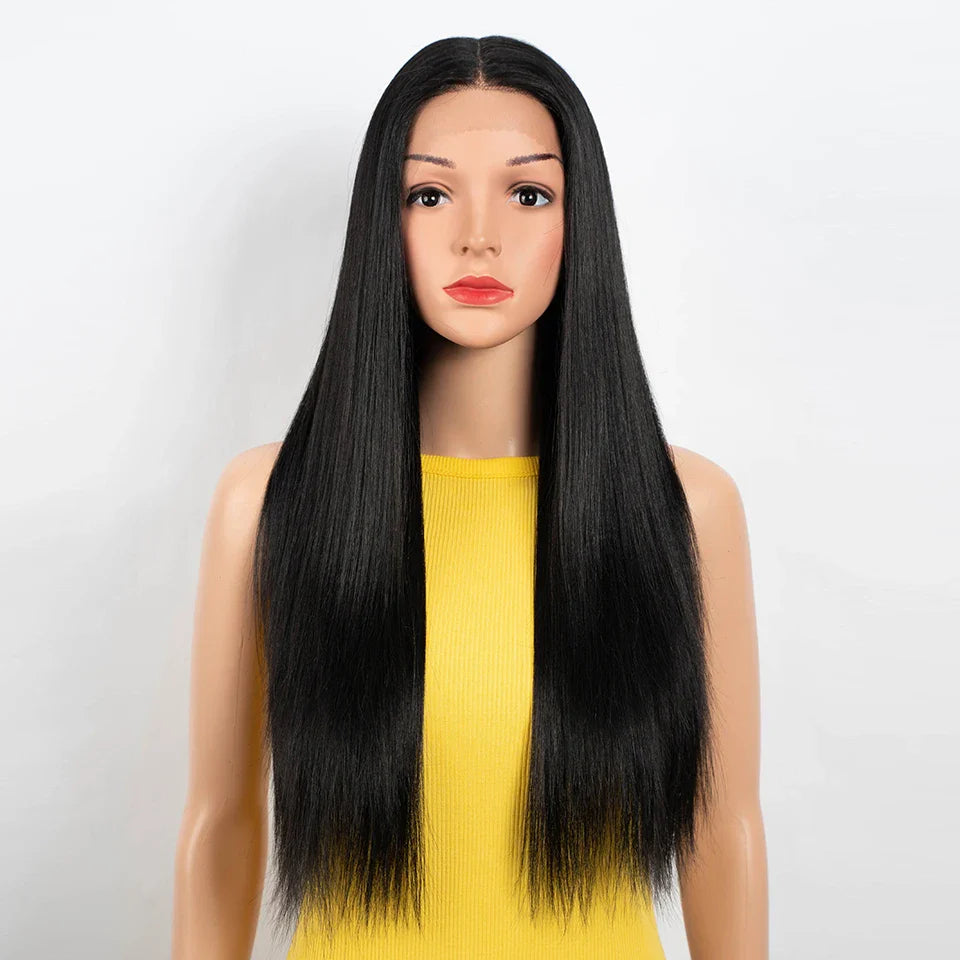 Synthetic Lace Front Wig For Black Women Long Straight Middle Part Wig High Temperature Hair Red Ombre Cosplay Wigs