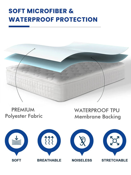 Waterproof Mattress Protector Cover Breathable Noiseless Soft Washable Polyester Fitted Sheet With Deep Pocket for Home