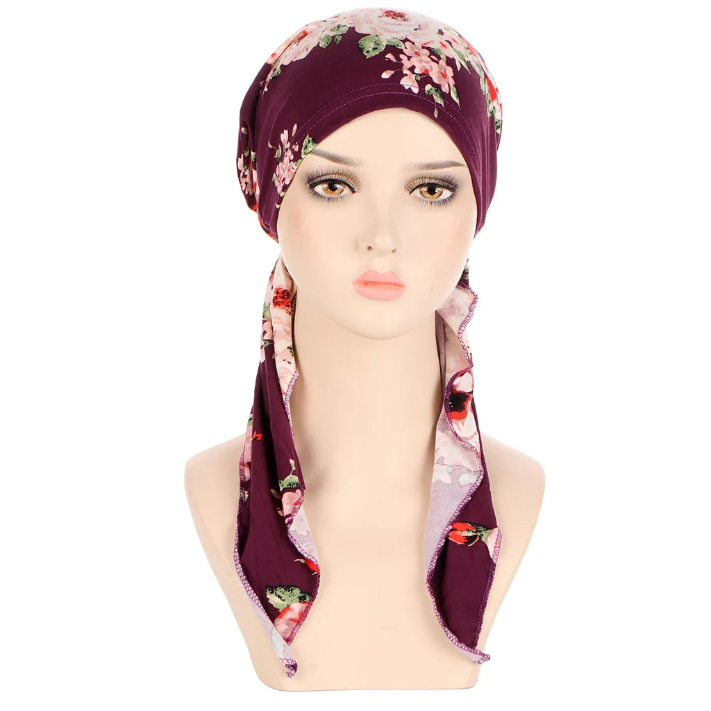 Muslims Women Turban Hat Headscarf Cotton Print Flower Chemo Beanies Hijab Bandanas & Nightcaps Chemotherapy Woman Islamic Gift