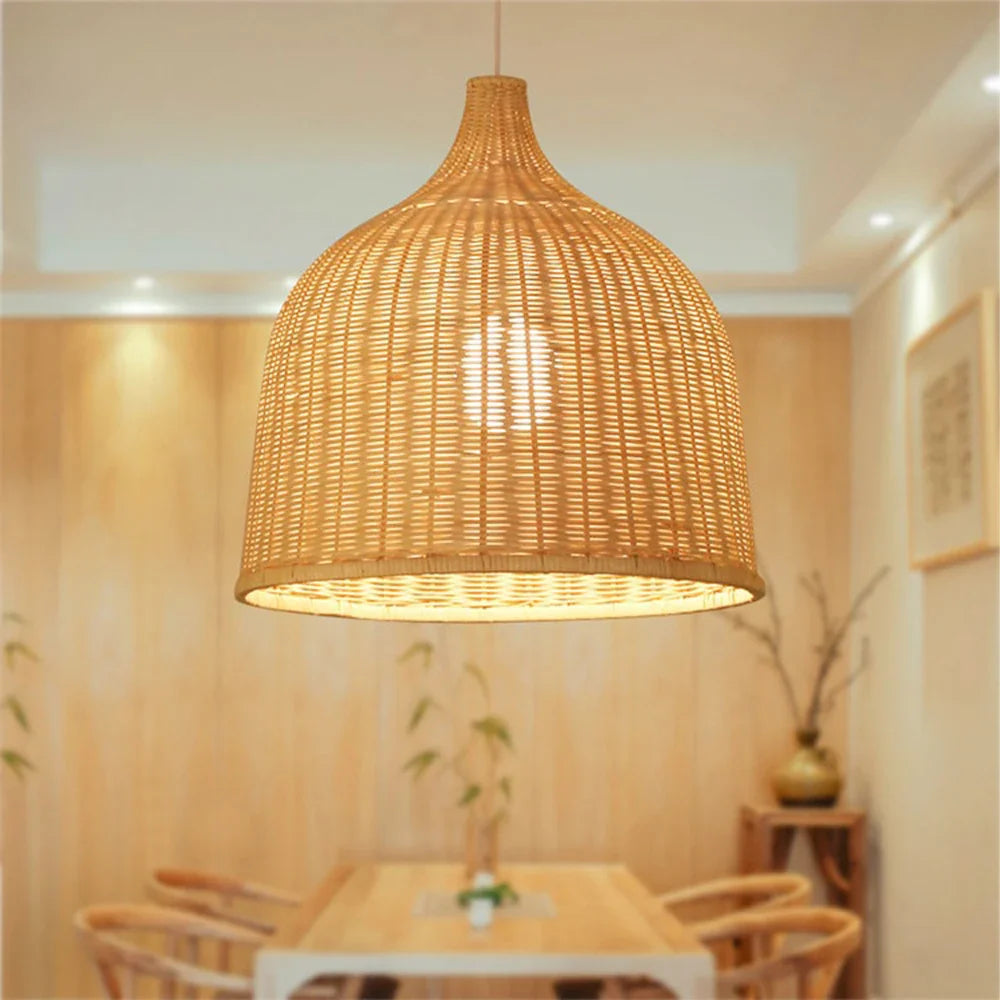 Classical Bamboo Weaving Chandelier Lamp Handmade Pendant Light Hanging LED Ceiling Fixtures Rattan Woven Home Bedroom Decors