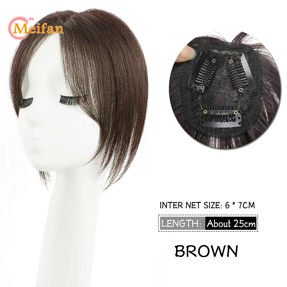 MEIFAN Middle Part Fake Bangs Fringe Synthetic Topper Hairpiece Clip-In Bang Extension Natural Invisible Clourse Hairpiece Women