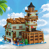 Creative Micro Fisherman Cabin Wharf Wooden House Model Building Blocks Street View Fishing Village Bricks Assemble Toy Kid Gift