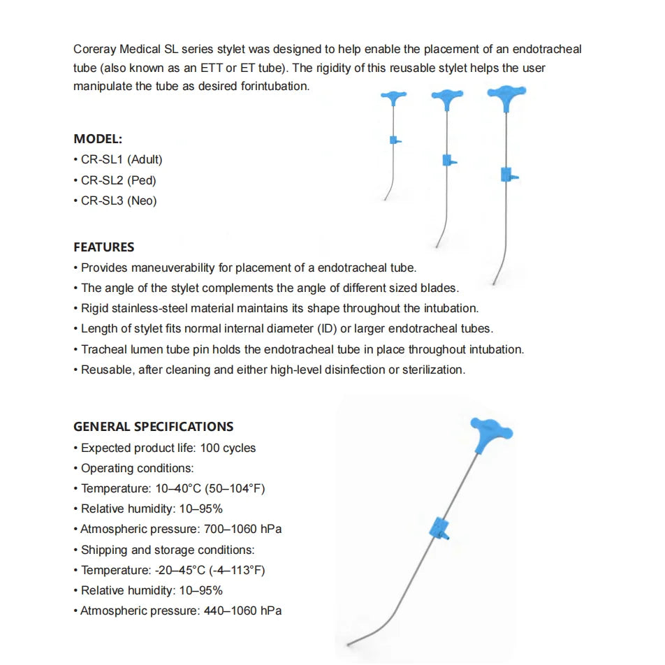 Accessories for Video Laryngoscope Stainless Steel Blades, guide wire, and Screen