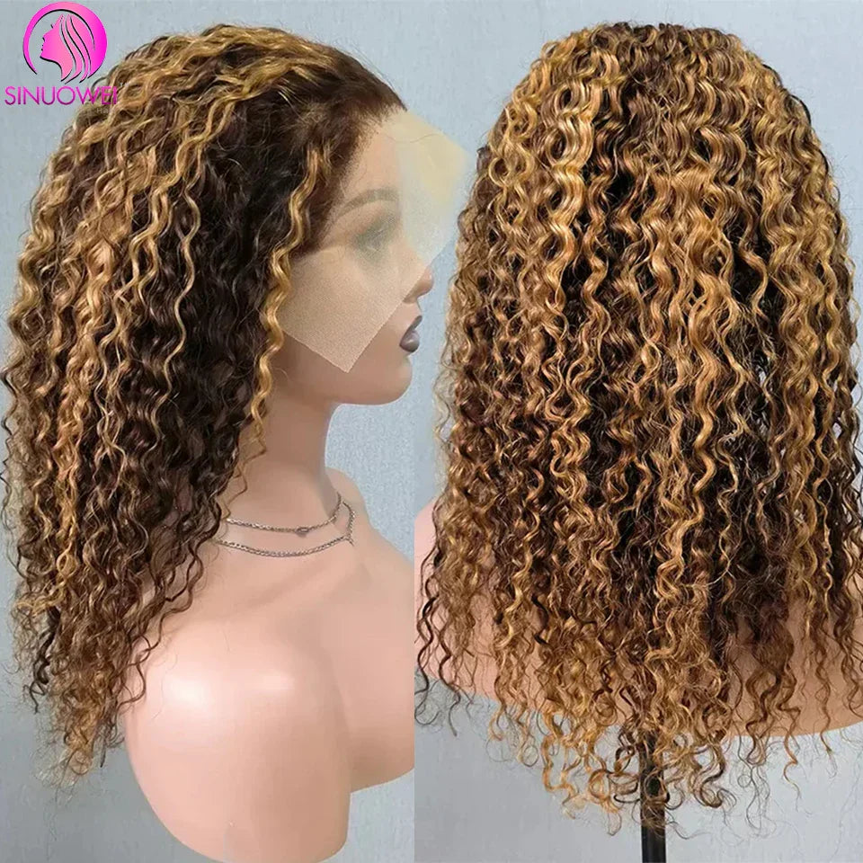 32 Inch Highlight Wig Human Hair 13x6 Water Wave Honey Blonde Lace Frontal Human Hair Wigs for Women Curly Wave Lace Front Wig