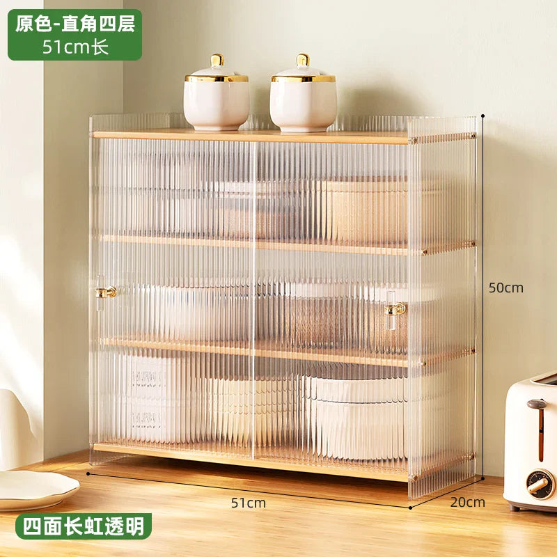 Acrylic Kitchen Shelf Desktop Multi-layer Meal Side Cabinet Push Pull Design Bowl Cabinet Versatile Practical Storage Cabinets