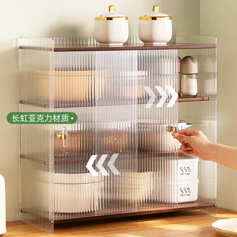 Acrylic Kitchen Shelf Desktop Multi-layer Meal Side Cabinet Push Pull Design Bowl Cabinet Versatile Practical Storage Cabinets