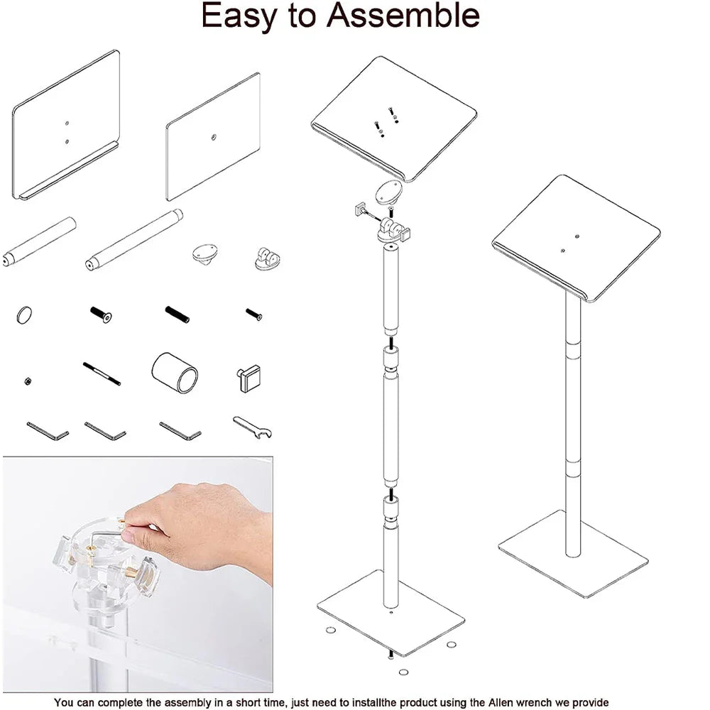 Acrylic Podium Stand Angle Adjustable Modern Lecterns & Pulpits for Classroom Concert Church Speech Easy Assembly Metal Base Cle