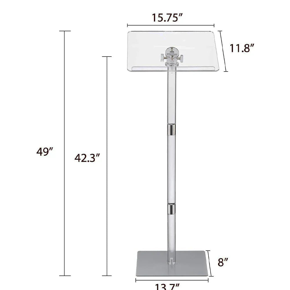 Acrylic Podium Stand Angle Adjustable Modern Lecterns & Pulpits for Classroom Concert Church Speech Easy Assembly Metal Base Cle