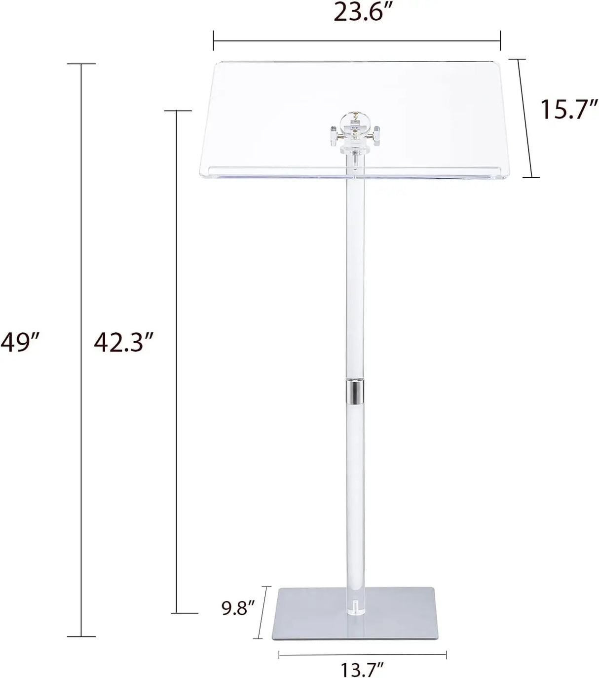 Acrylic Podium Stand Angle Adjustable Modern Lecterns & Pulpits for Classroom Concert Church Speech Easy Assembly Metal Base Cle