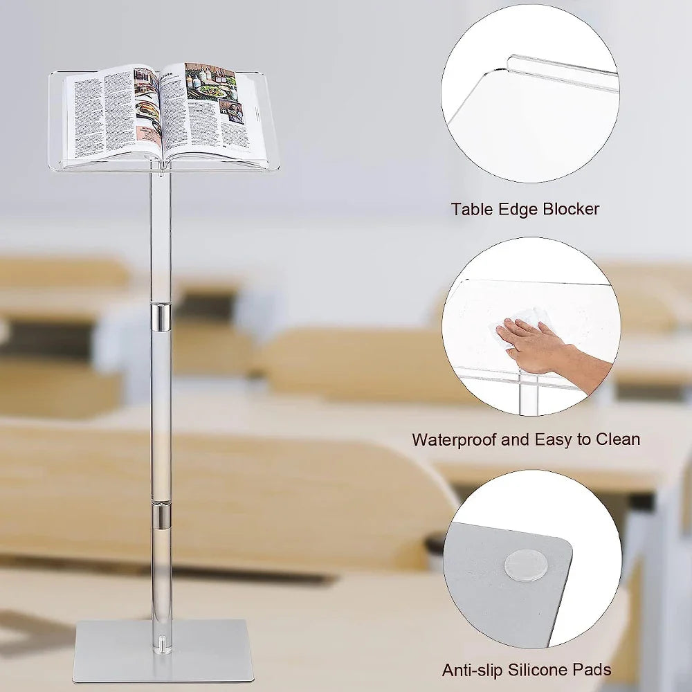 Acrylic Podium Stand Angle Adjustable Modern Lecterns & Pulpits for Classroom Concert Church Speech Easy Assembly Metal Base Cle