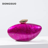 Acrylic egg shape clutch bag women designer evening party cute purse new rose shell handbag High Quality