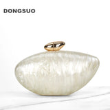 Acrylic egg shape clutch bag women designer evening party cute purse new rose shell handbag High Quality