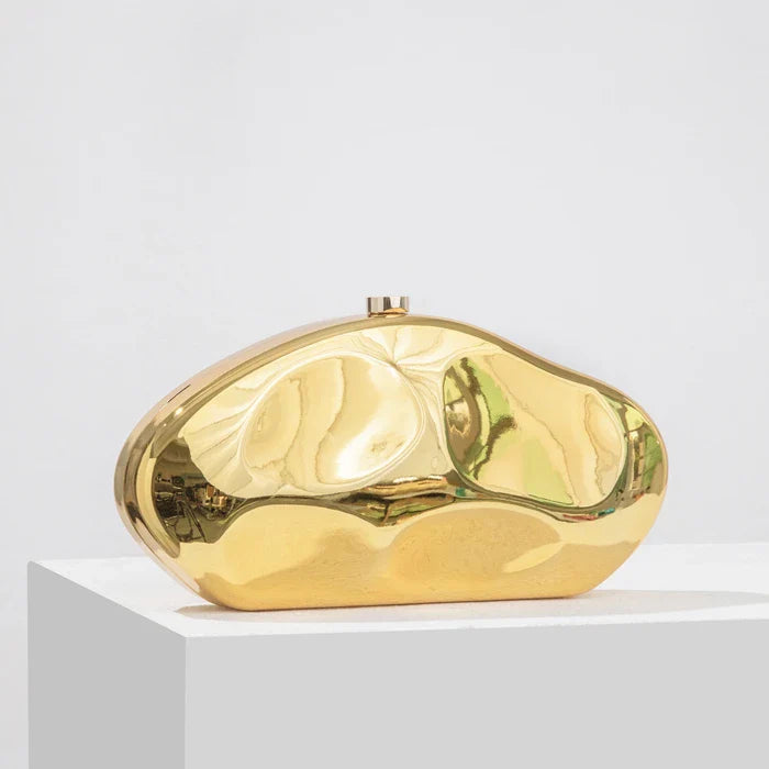 Acrylic shell shape clutch bag gold silver blue women evening party cute metal shiny purse handbag 2024 wholesale