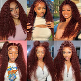 Reddish Brown 13x4 Frontal Wig Deep Wave 30 32 inch 13x6 HD Lace Front Human Hair Wigs 250% Curly Preplucked Brazilian For Women