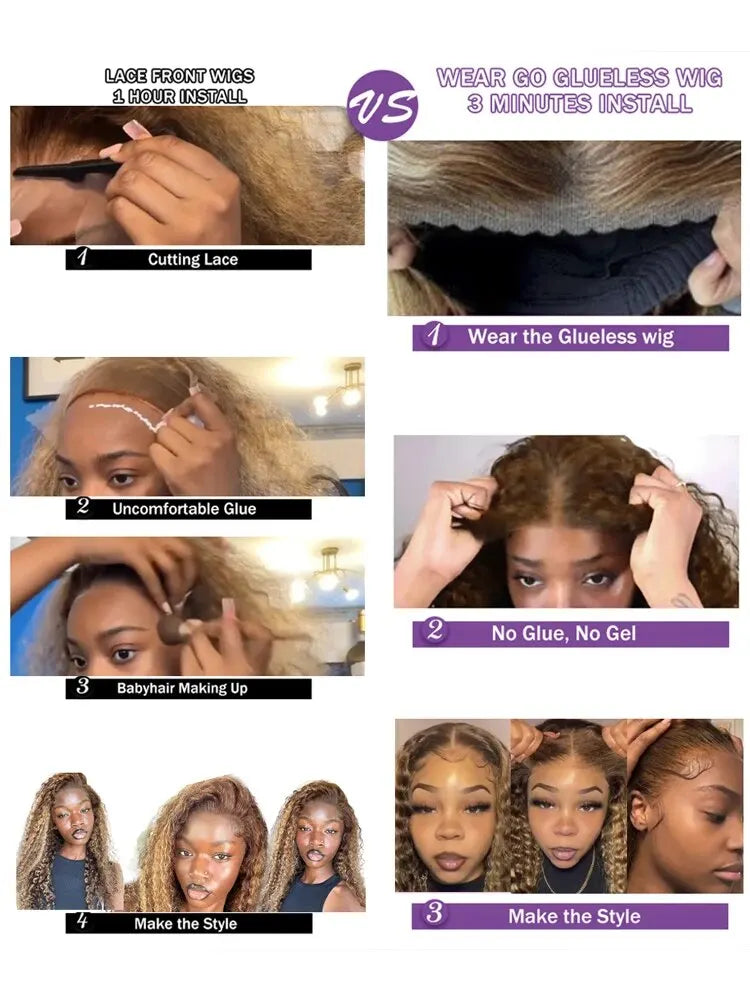 Highlight Ombre Deep Wave 7x5 Glueless Wig Human Hair Ready To Wear Brazilian 4/27 Curly Wig 13x4 Lace Frontal Wigs For Women