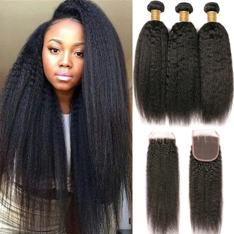 Kinky Straight Bundles With Closure 12A Raw Indian Yaki Straight Human Hair Bundles With HD Lace Unice Hair Bundles With Frontal