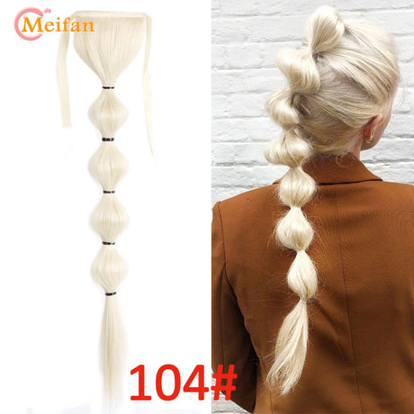 MEIFAN Synthetic Long Hair Lantern Bubble Ponytail Clip in Drawstring Brown Bubble Braids Natural Fake Pony Tail Hair Extensions