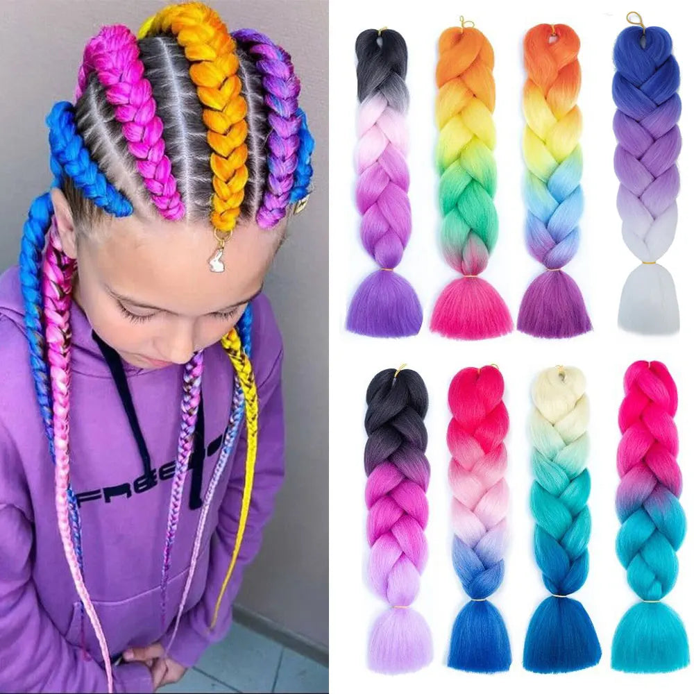 AZQUEEN 24 Inch Jumbo Box Braids Extensions Synthetic Braiding Hair DIY Hair Braids For Children Pink Purple Yellow Gray