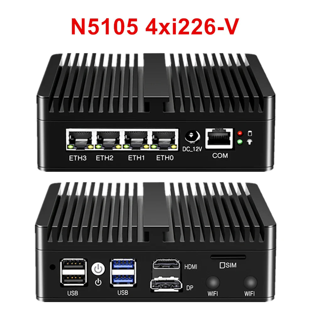 KingnovyPC Firewall Micro Appliance 4 Port i225/i226 2.5GbE LAN Fanless Mini PC N5105 N100 AES-NI VPN Router Openwrt Barebone