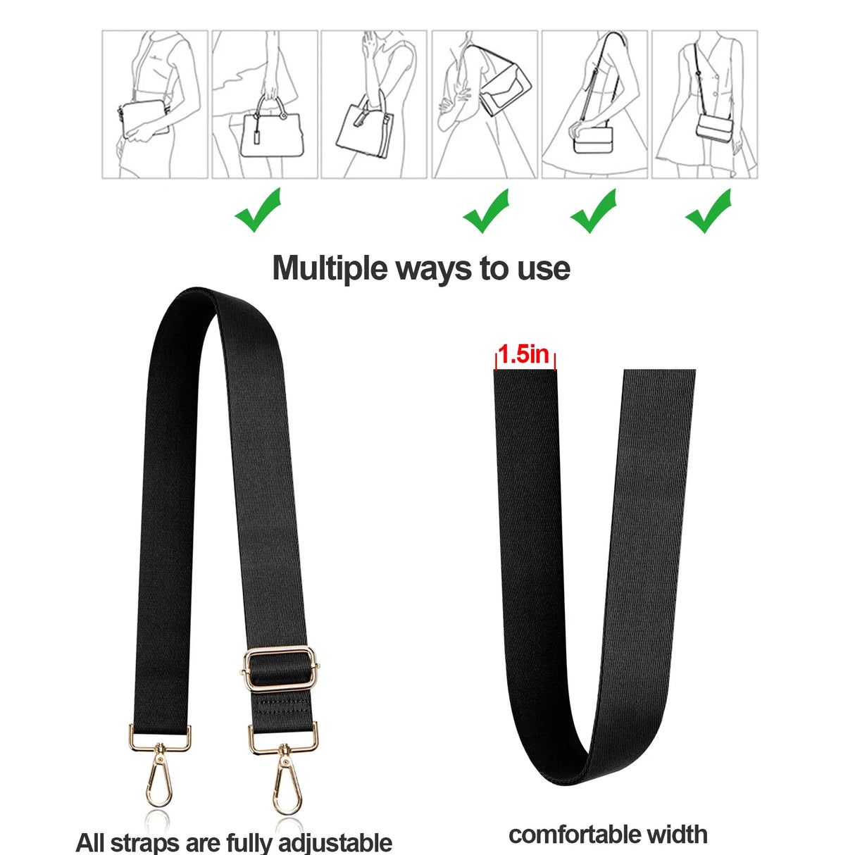 Adjustable Bag Strap Bag Part Accessories for Handbags Guitar Strap Wide Rainbow Shoulder Strap Replacement Purse Strap for Bag