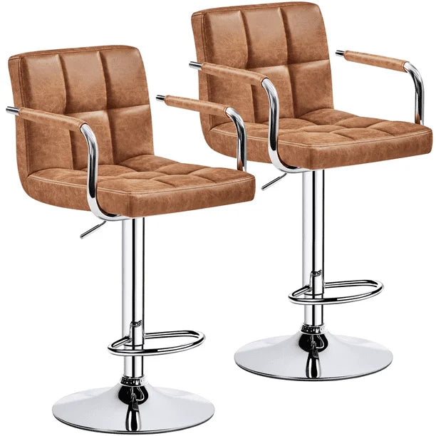 Adjustable Modern Faux Leather Bar Stools with Swivel, Set of 2,