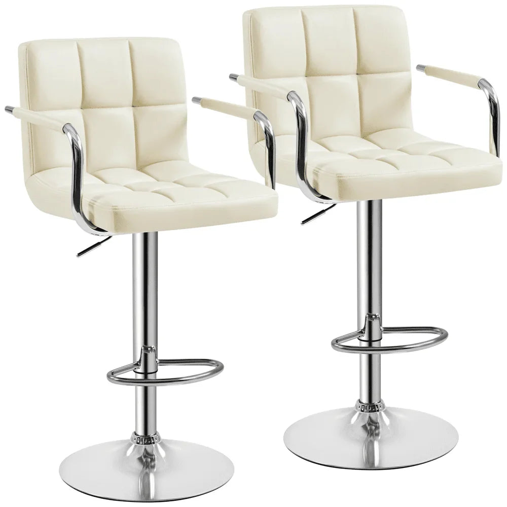 Adjustable Modern Faux Leather Bar Stools with Swivel, Set of 2,